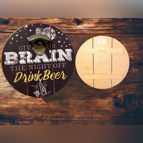 Beer Bottle Opener l Wood Plaque l Round l Wall hanging l 2 styles l New - Picture 3 of 8